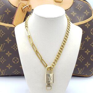Authentic Louis Vuitton Padlock w/Unbranded Stainless Steel Gold Plated Chain